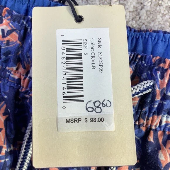 Peter Millar Seaside Mens Blue Coral Abstract Swim Trunks Size Small NWT